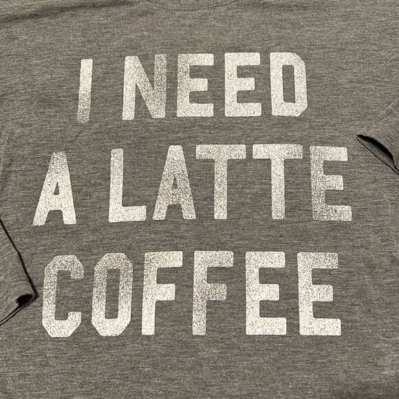 Modern lux size small distressed grey “I need a latte coffee” tie front top EUC - Picture 3 of 9